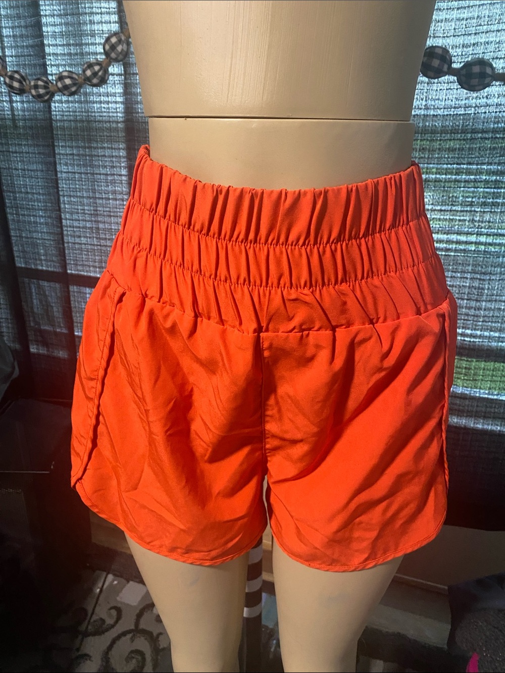 Women's Elastic-Waist Orange Athletic Shorts